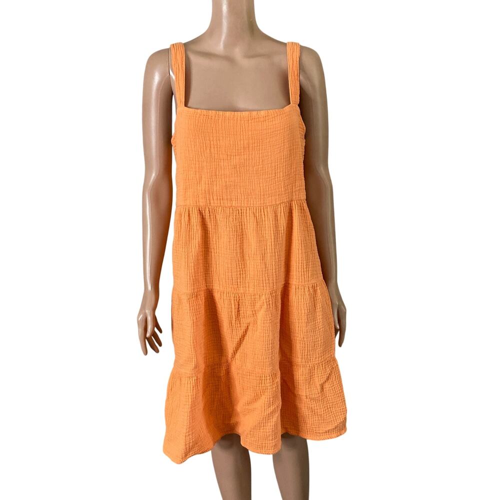 S’edge Orange Gauze Tiered Sundress Boho Sleeveless Midi Dress Size L - Picture 3 of 8